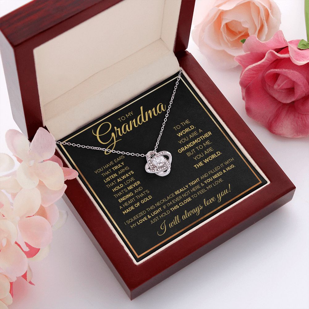 TO MY GRANDMA NEVER ENDING GOLD LOVE KNOT NECKLACE GIFT SET