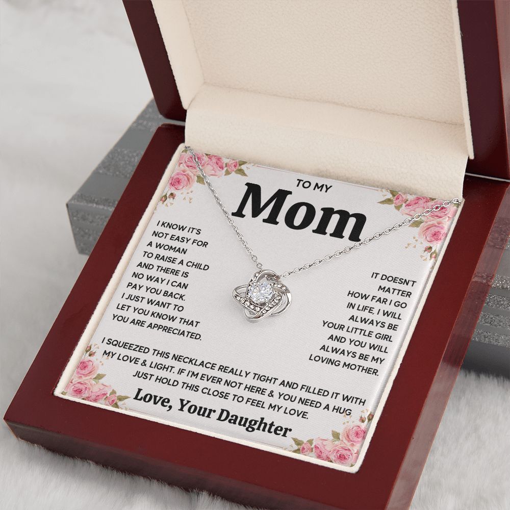 TO MY MOM FROM DAUGHTER SQUEEZED LOVE KNOT NECKLACE GIFT SET