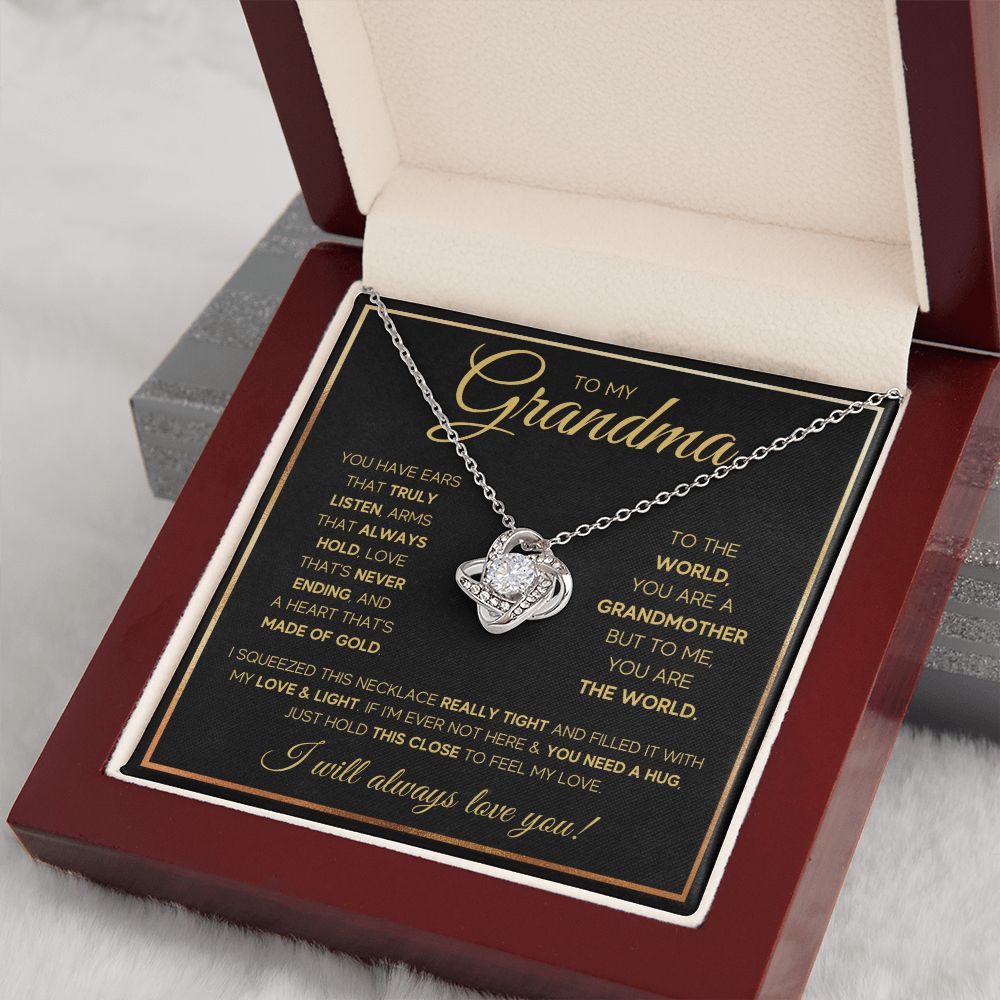 TO MY GRANDMA NEVER ENDING GOLD LOVE KNOT NECKLACE GIFT SET