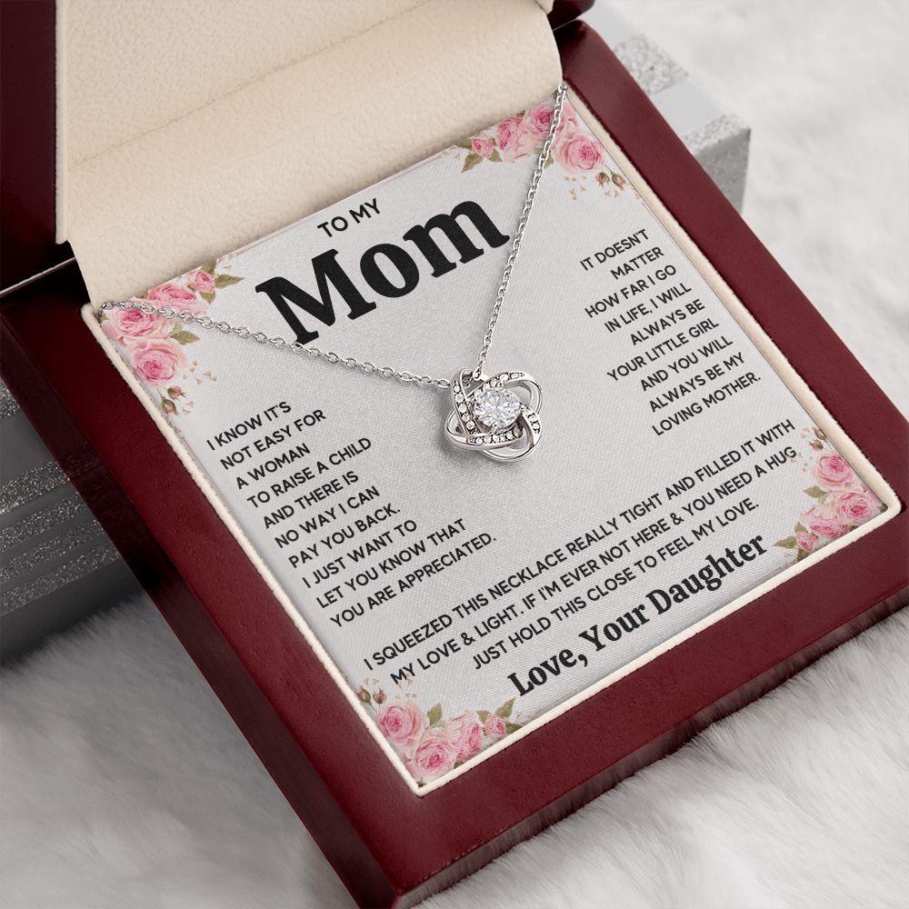 TO MY MOM FROM DAUGHTER SQUEEZED LOVE KNOT NECKLACE GIFT SET