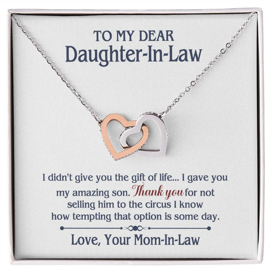TO MY DAUGHTER IN LAW CIRCUS INTERLOCKING HEARTS NECKLACE GIFT SET