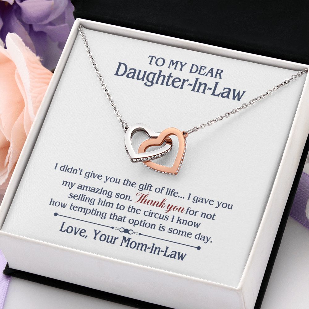 TO MY DAUGHTER IN LAW CIRCUS INTERLOCKING HEARTS NECKLACE GIFT SET