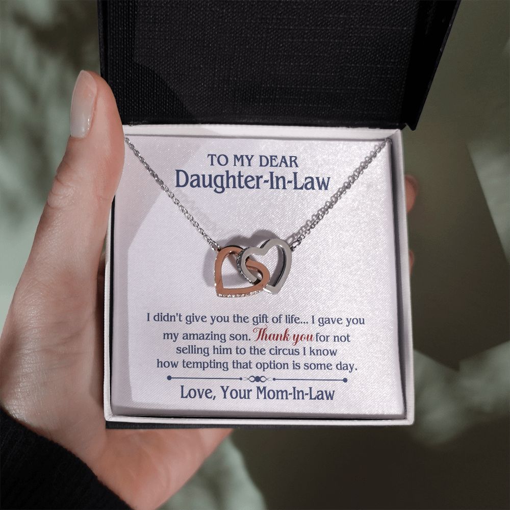 TO MY DAUGHTER IN LAW CIRCUS INTERLOCKING HEARTS NECKLACE GIFT SET