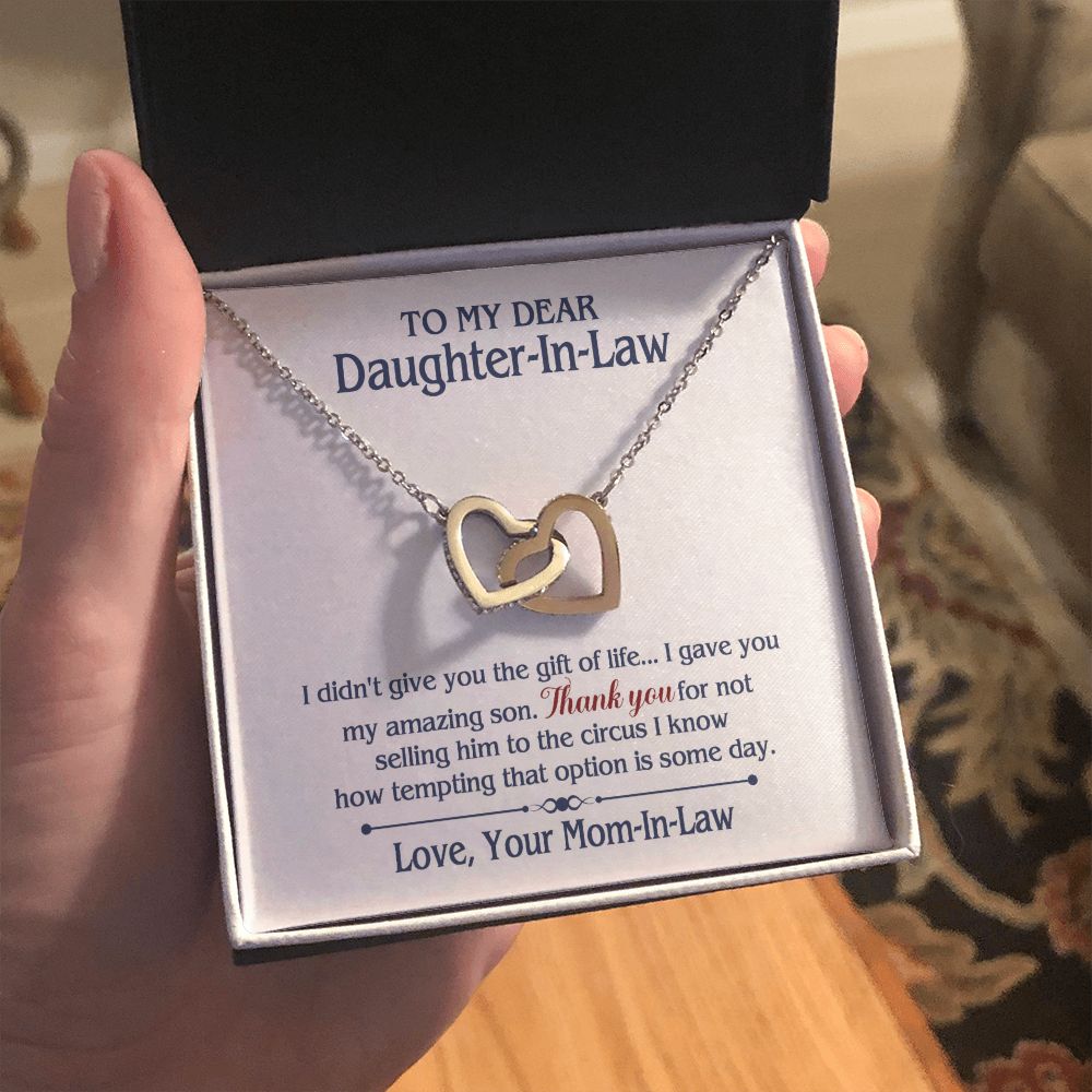 TO MY DAUGHTER IN LAW CIRCUS INTERLOCKING HEARTS NECKLACE GIFT SET