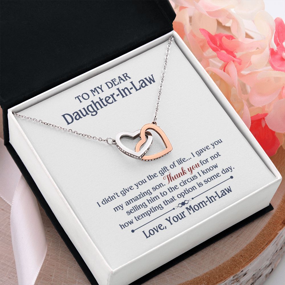 TO MY DAUGHTER IN LAW CIRCUS INTERLOCKING HEARTS NECKLACE GIFT SET