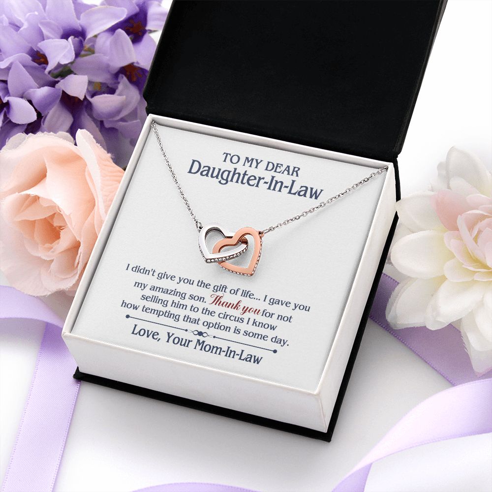 TO MY DAUGHTER IN LAW CIRCUS INTERLOCKING HEARTS NECKLACE GIFT SET