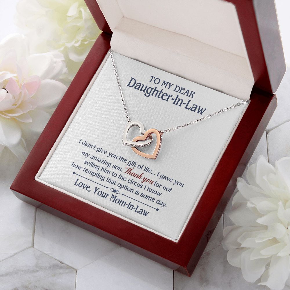TO MY DAUGHTER IN LAW CIRCUS INTERLOCKING HEARTS NECKLACE GIFT SET