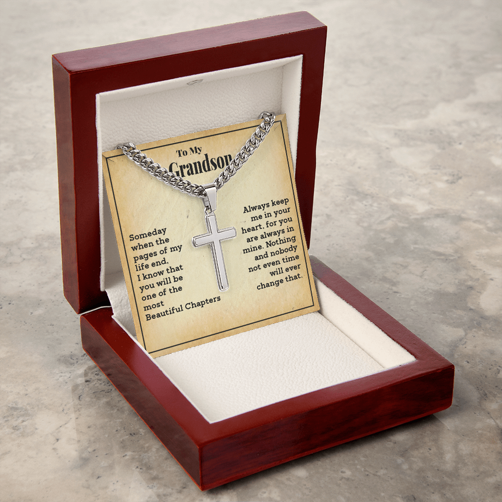 Grandson - Always Keep me in Your Heart - Cross Cuban Link Chain