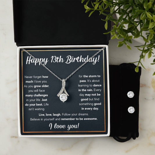 13TH BIRTHDAY RAIN ALLURING BEAUTY NECKLACE AND EARRINGS GIFT SET