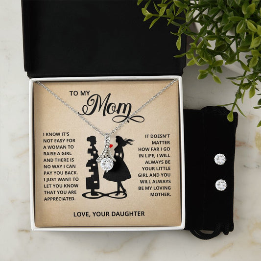 TO MY MOM LITTLE GIRL ALLURING BEAUTY NECKLACE AND EARRINGS GIFT SET