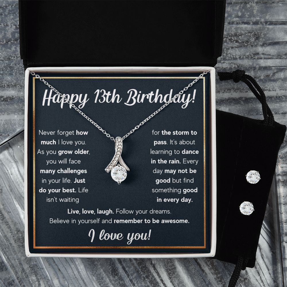 13TH BIRTHDAY RAIN ALLURING BEAUTY NECKLACE AND EARRINGS GIFT SET