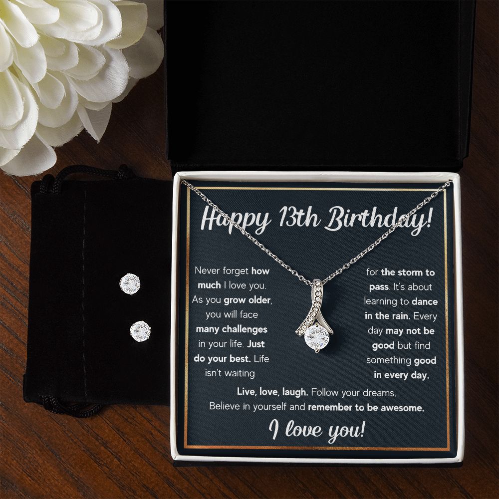 13TH BIRTHDAY RAIN ALLURING BEAUTY NECKLACE AND EARRINGS GIFT SET