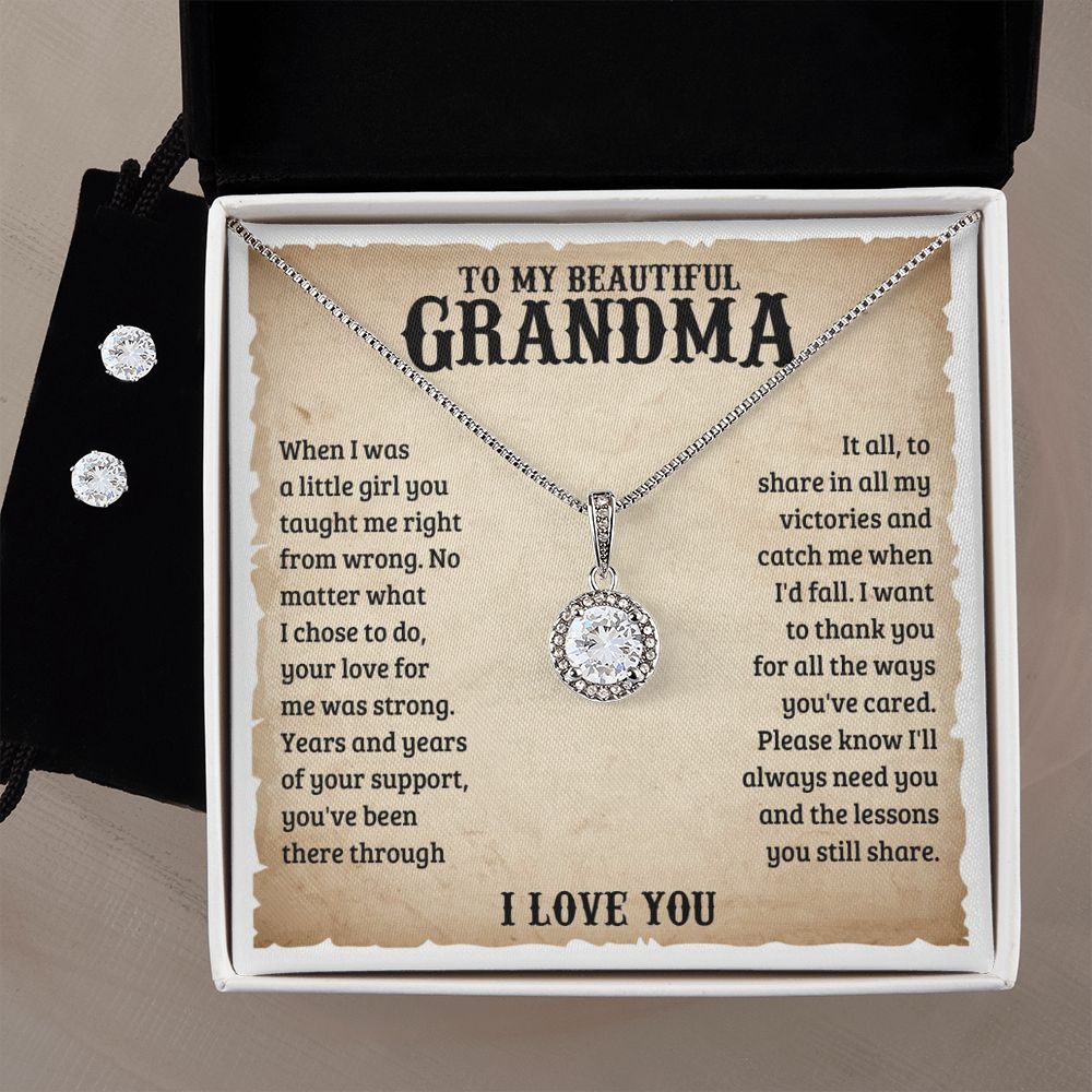 TO MY BEAUTIFUL GRANDMA LESSONS ETERNAL HOPE NECKLACE AND EARRINGS SET