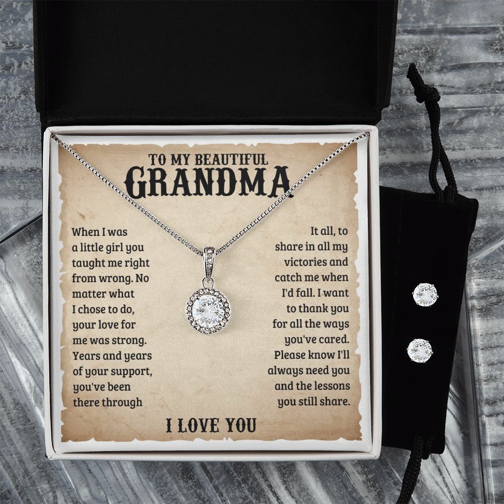 TO MY BEAUTIFUL GRANDMA LESSONS ETERNAL HOPE NECKLACE AND EARRINGS SET