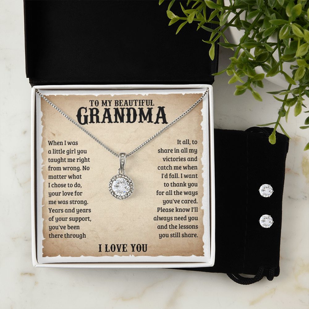TO MY BEAUTIFUL GRANDMA LESSONS ETERNAL HOPE NECKLACE AND EARRINGS SET