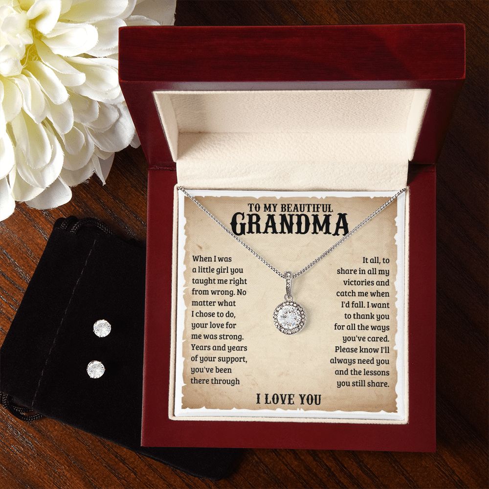 TO MY BEAUTIFUL GRANDMA LESSONS ETERNAL HOPE NECKLACE AND EARRINGS SET