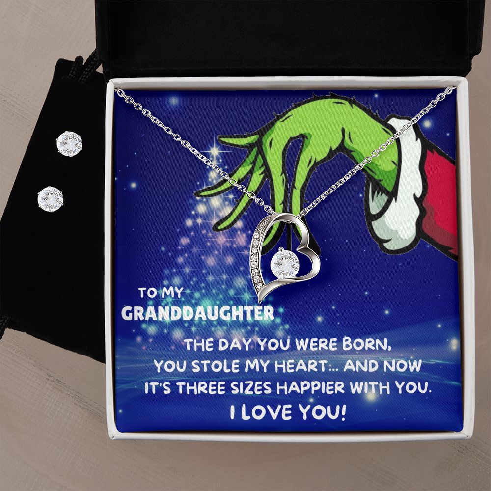 TO MY GRANDDAUGHTER FOREVER LOVE NECKLACE AND EARRINGS SET - GRINCH