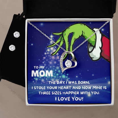 TO MY MOM FOREVER LOVE NECKLACE AND EARRINGS SET - GRINCH