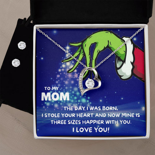 TO MY MOM FOREVER LOVE NECKLACE AND EARRINGS SET - GRINCH