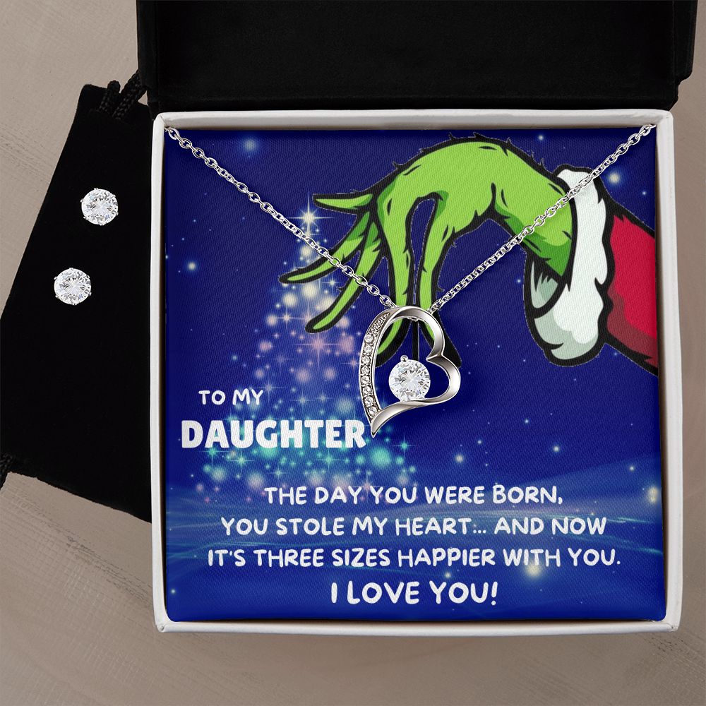 TO MY DAUGHTER FOREVER LOVE NECKLACE AND EARRINGS SET - GRINCH