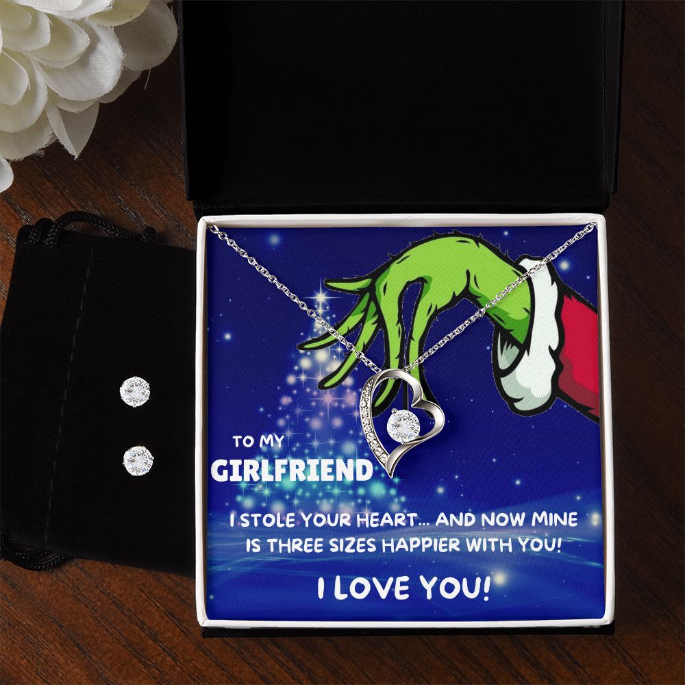 TO MY GIRLFRIEND FOREVER LOVE NECKLACE AND EARRINGS SET - GRINCH