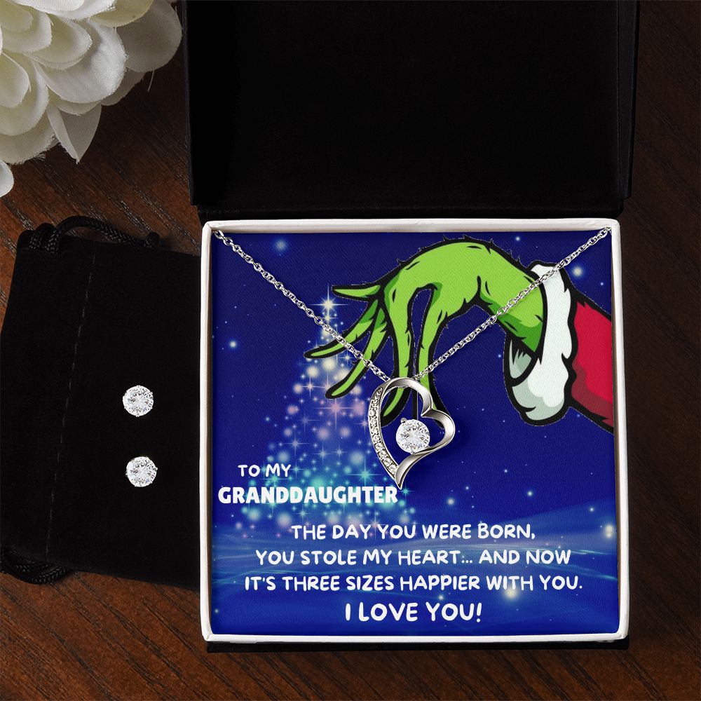 TO MY GRANDDAUGHTER FOREVER LOVE NECKLACE AND EARRINGS SET - GRINCH