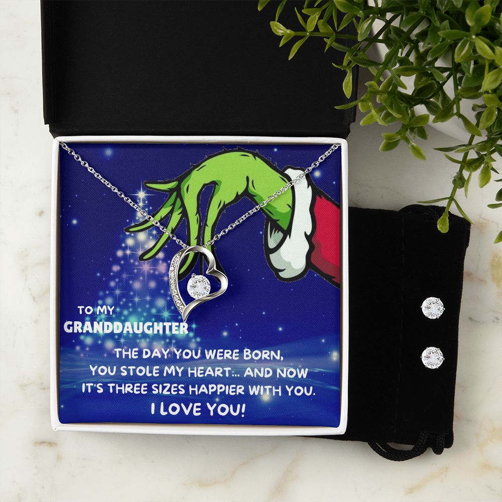 TO MY GRANDDAUGHTER FOREVER LOVE NECKLACE AND EARRINGS SET - GRINCH