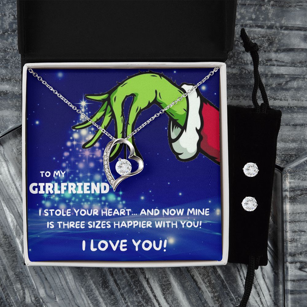 TO MY GIRLFRIEND FOREVER LOVE NECKLACE AND EARRINGS SET - GRINCH