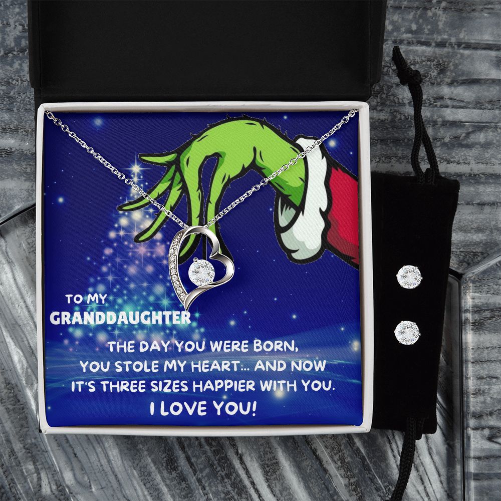 TO MY GRANDDAUGHTER FOREVER LOVE NECKLACE AND EARRINGS SET - GRINCH