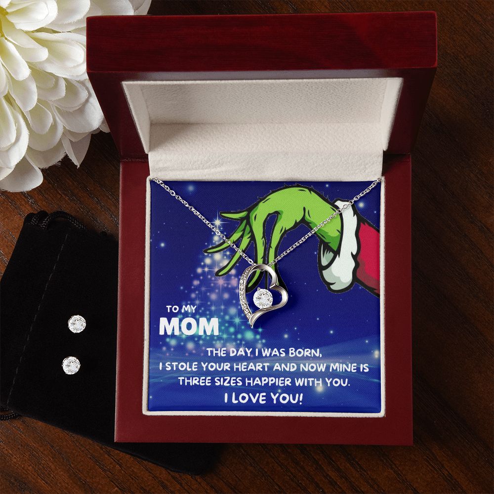TO MY MOM FOREVER LOVE NECKLACE AND EARRINGS SET - GRINCH