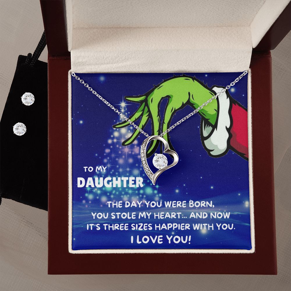 TO MY DAUGHTER FOREVER LOVE NECKLACE AND EARRINGS SET - GRINCH