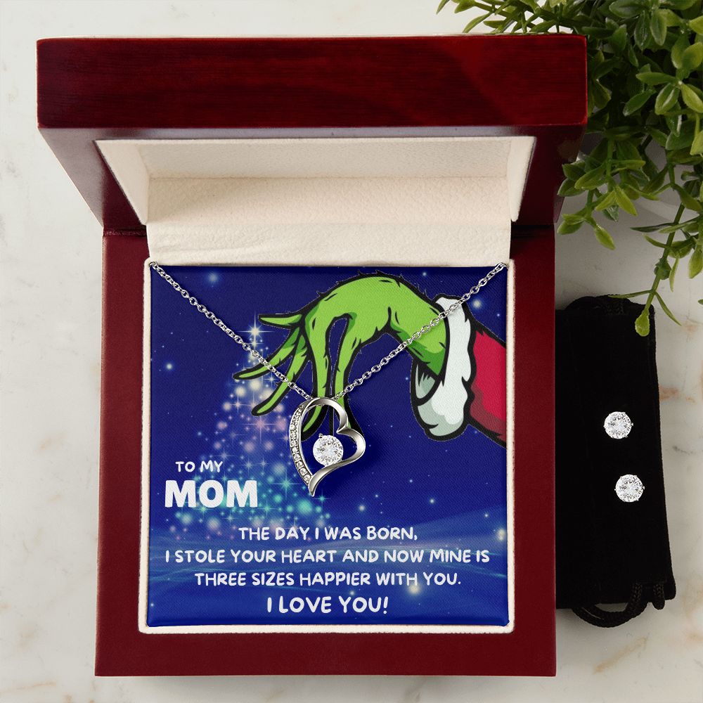 TO MY MOM FOREVER LOVE NECKLACE AND EARRINGS SET - GRINCH