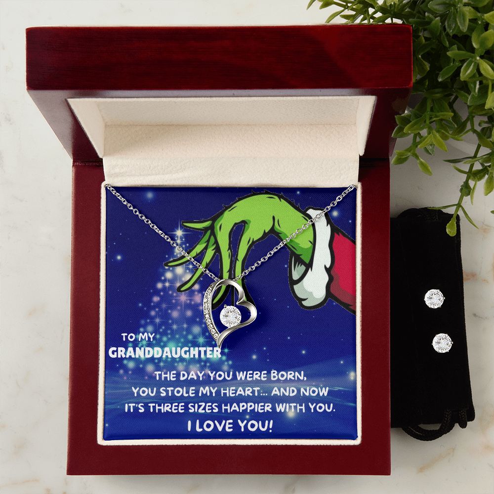 TO MY GRANDDAUGHTER FOREVER LOVE NECKLACE AND EARRINGS SET - GRINCH