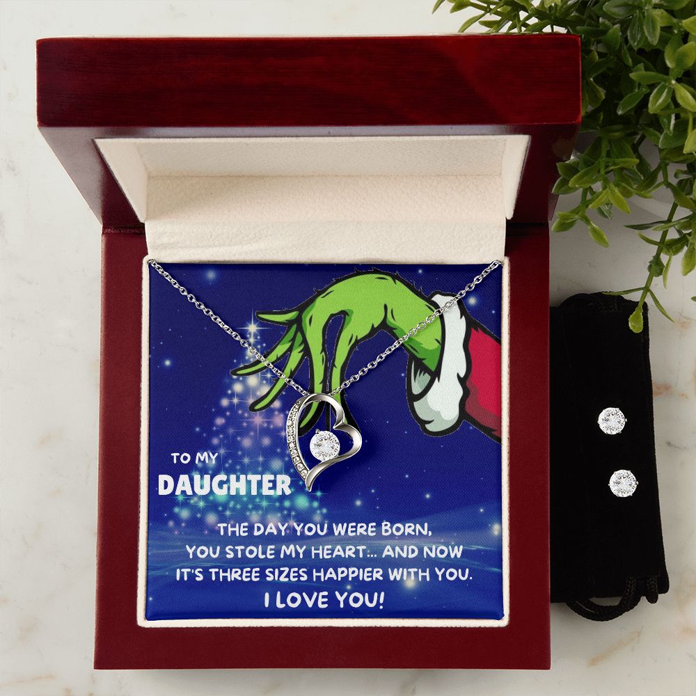 TO MY DAUGHTER FOREVER LOVE NECKLACE AND EARRINGS SET - GRINCH
