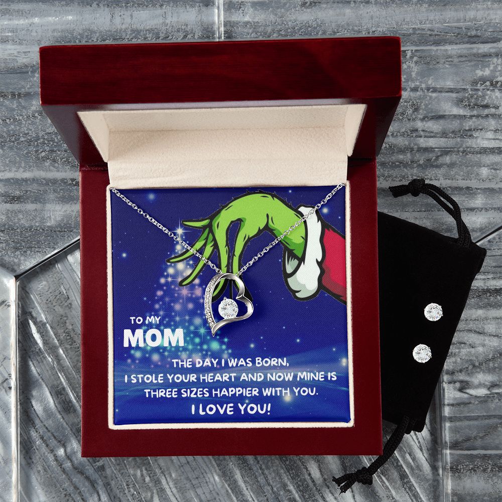 TO MY MOM FOREVER LOVE NECKLACE AND EARRINGS SET - GRINCH