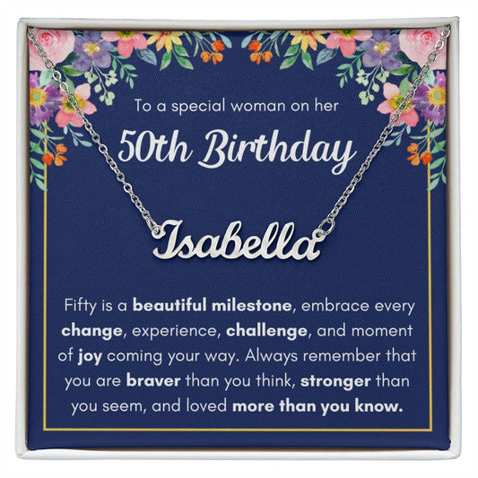 50TH BIRTHDAY PINK MILESTONE CUSTOM NAME NECKLACE