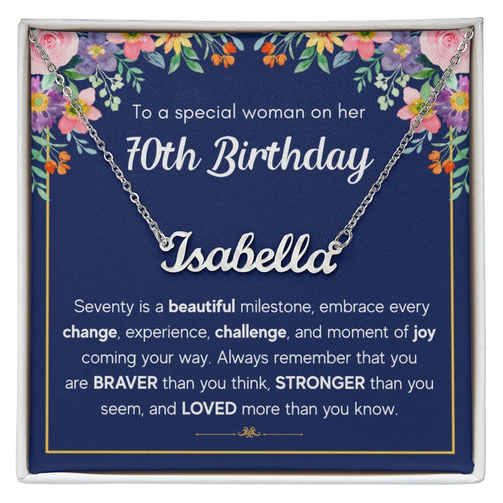 70TH BIRTHDAY PINK MILESTONE CUSTOM NAME NECKLACE