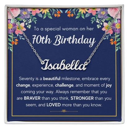 70TH BIRTHDAY PINK MILESTONE CUSTOM NAME NECKLACE