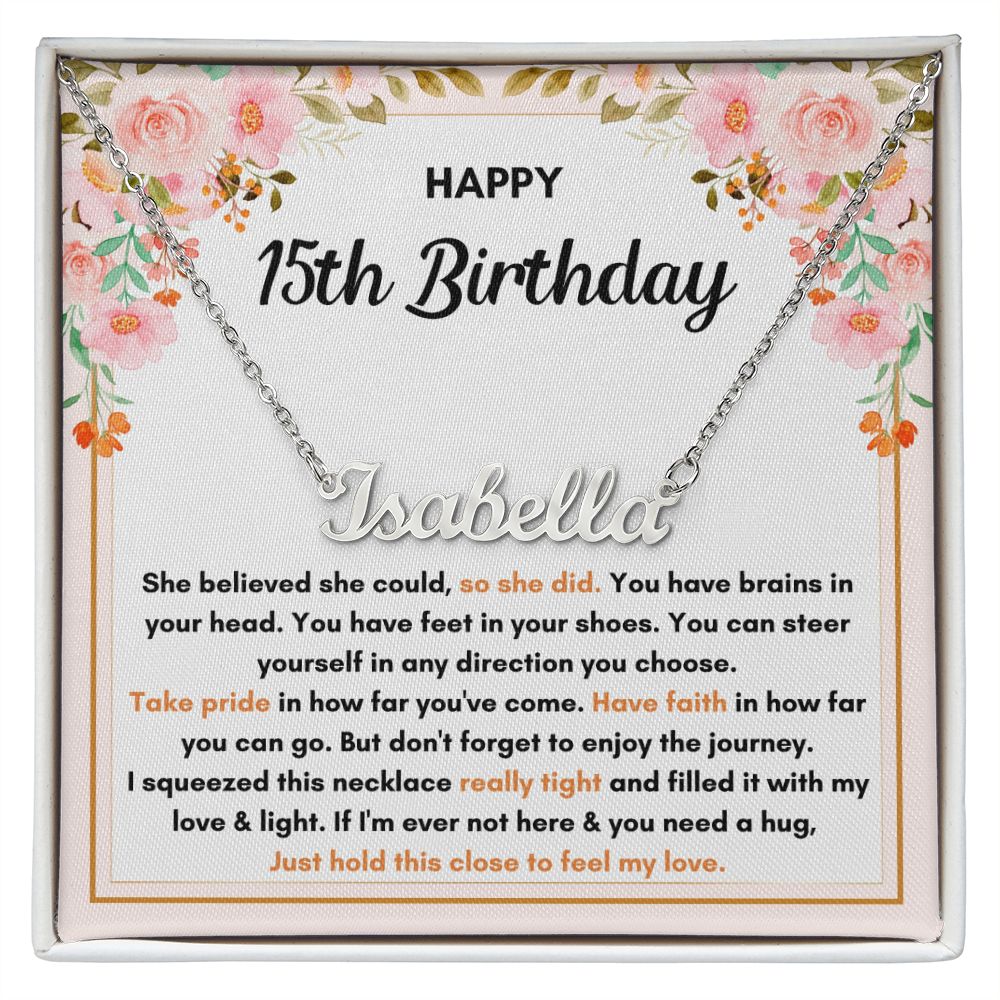 15TH BIRTHDAY SQUEEZED CUSTOM NAME NECKLACE