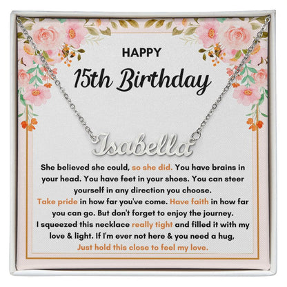 15TH BIRTHDAY SQUEEZED CUSTOM NAME NECKLACE