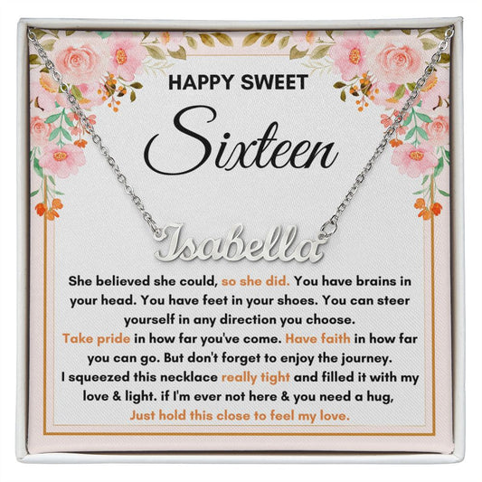 16TH BIRTHDAY DIRECTION SQUEEZED CUSTOM NAME NECKLACE