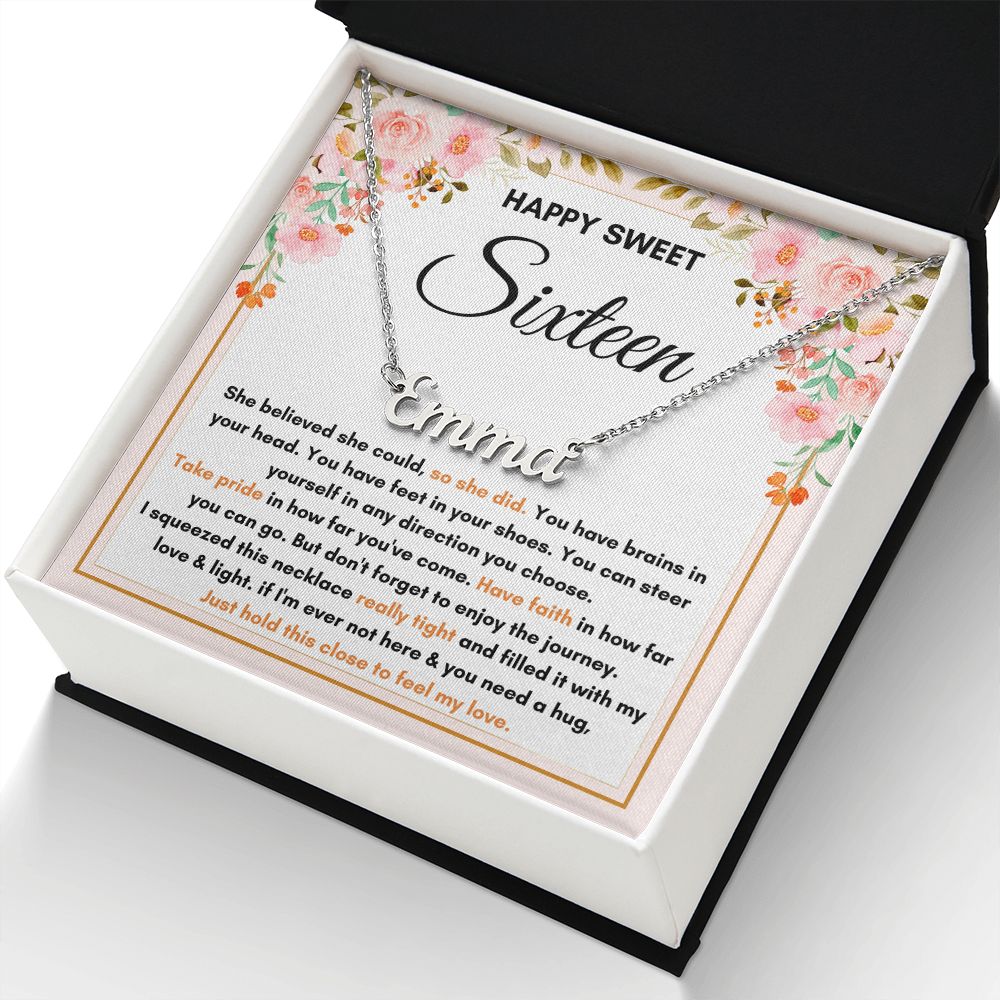 16TH BIRTHDAY DIRECTION SQUEEZED CUSTOM NAME NECKLACE