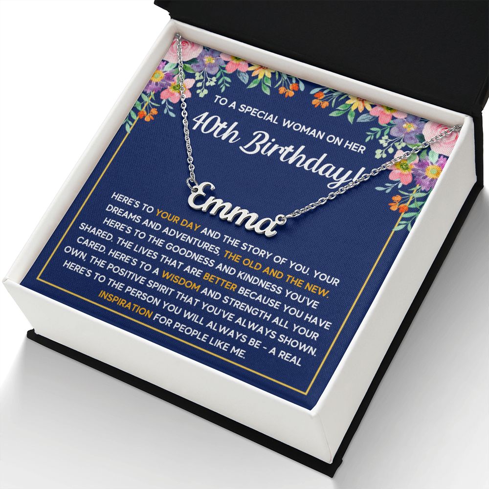 40TH BIRTHDAY PINK WISDOM CUSTOM NAME NECKLACE