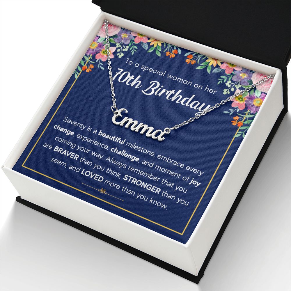 70TH BIRTHDAY PINK MILESTONE CUSTOM NAME NECKLACE
