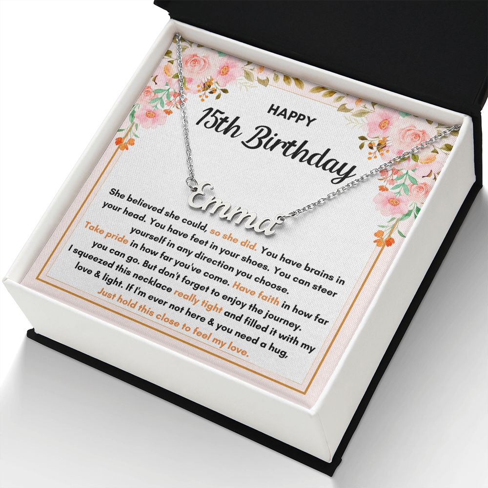 15TH BIRTHDAY SQUEEZED CUSTOM NAME NECKLACE