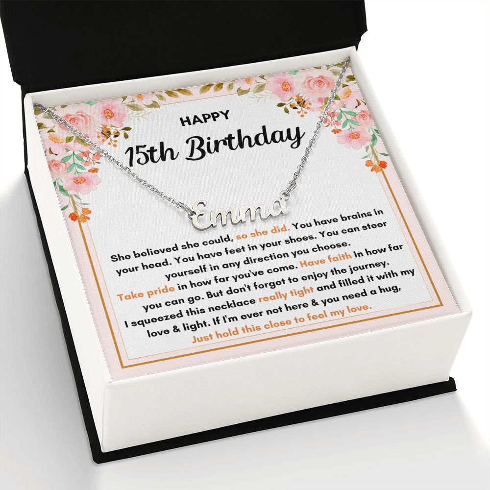 15TH BIRTHDAY SQUEEZED CUSTOM NAME NECKLACE