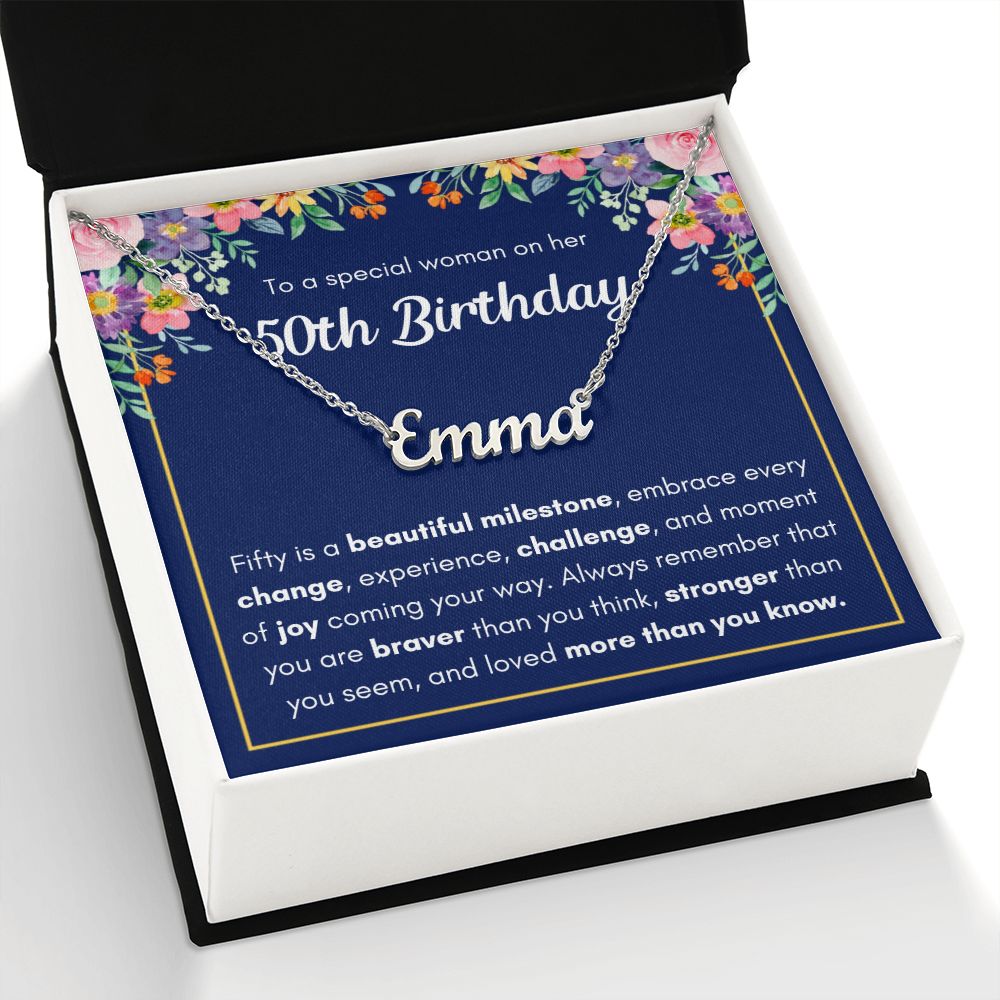 50TH BIRTHDAY PINK MILESTONE CUSTOM NAME NECKLACE