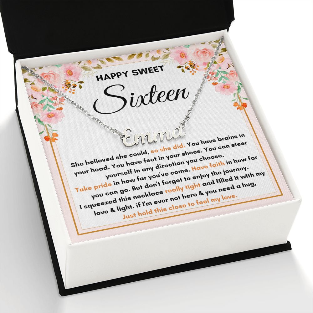 16TH BIRTHDAY DIRECTION SQUEEZED CUSTOM NAME NECKLACE