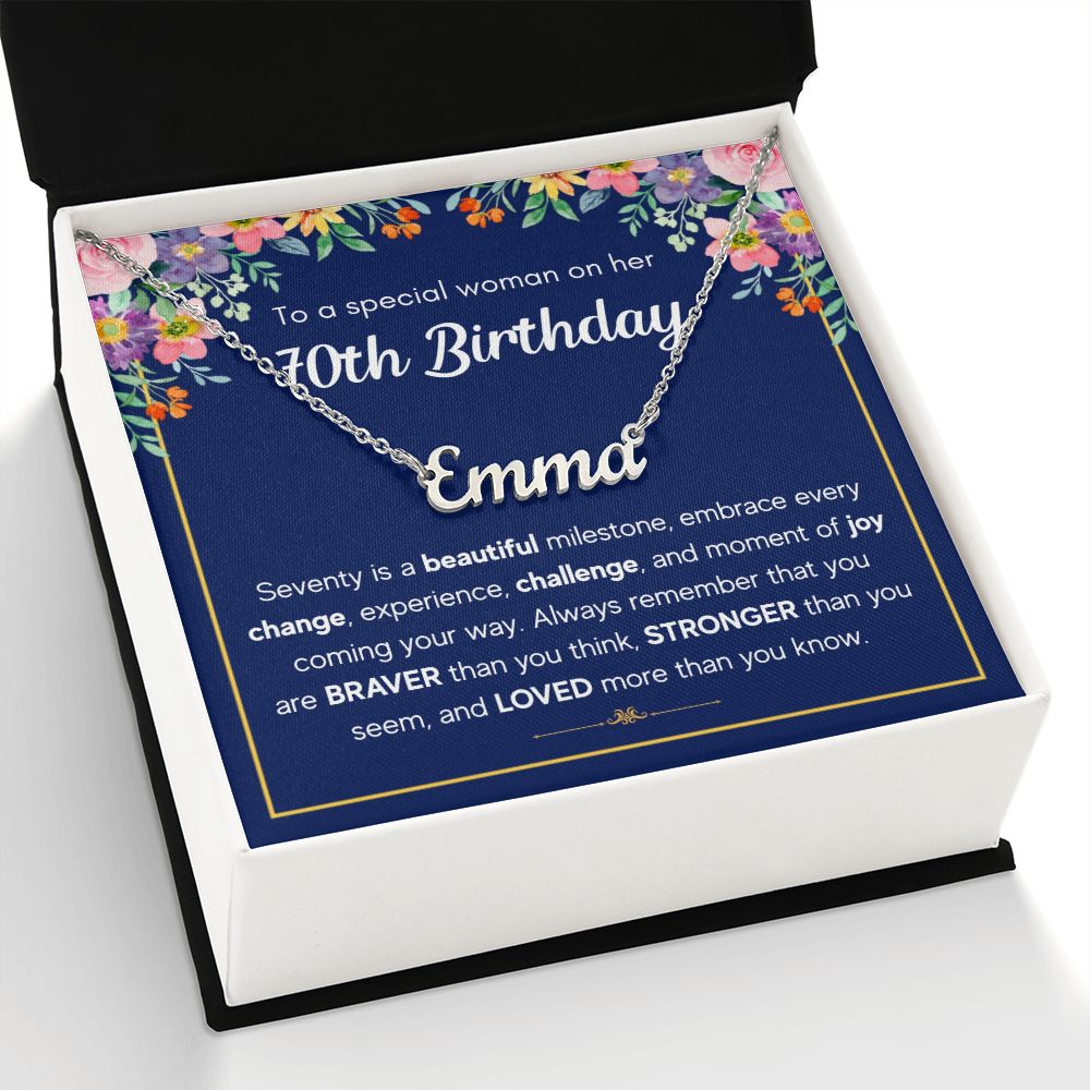70TH BIRTHDAY PINK MILESTONE CUSTOM NAME NECKLACE