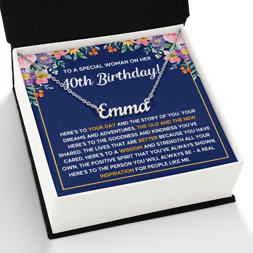 40TH BIRTHDAY PINK WISDOM CUSTOM NAME NECKLACE